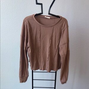 New In Women’s Brown Long-Sleeve Waffle Knit Top